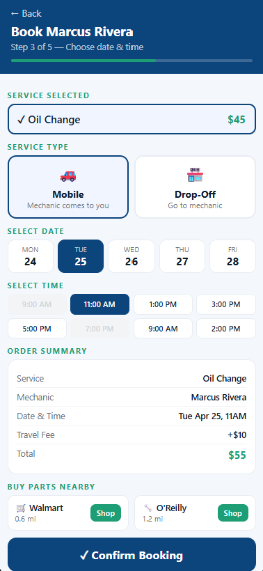Booking screen