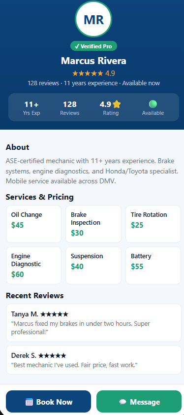 Verified mechanic profile